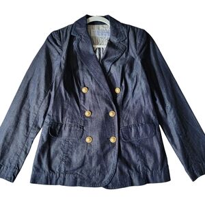 Trina Turk Double Breasted Cotton‎ Blend Soft Denim Jacket Blazer Size 4 Blue